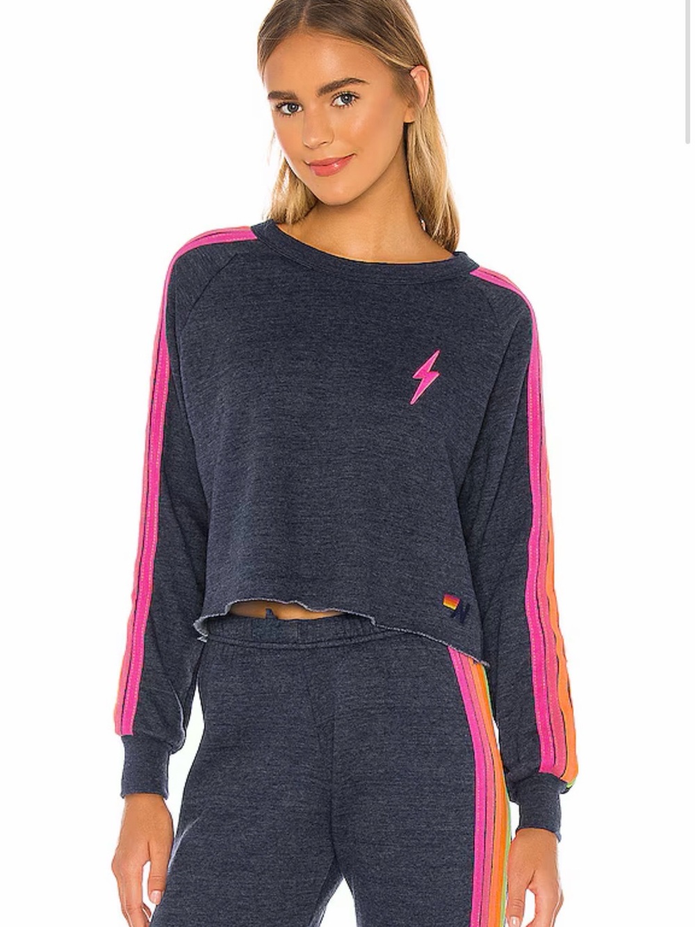 Aviator Nation Bolt Classic Crewneck in Heather Navy Neon Size XS